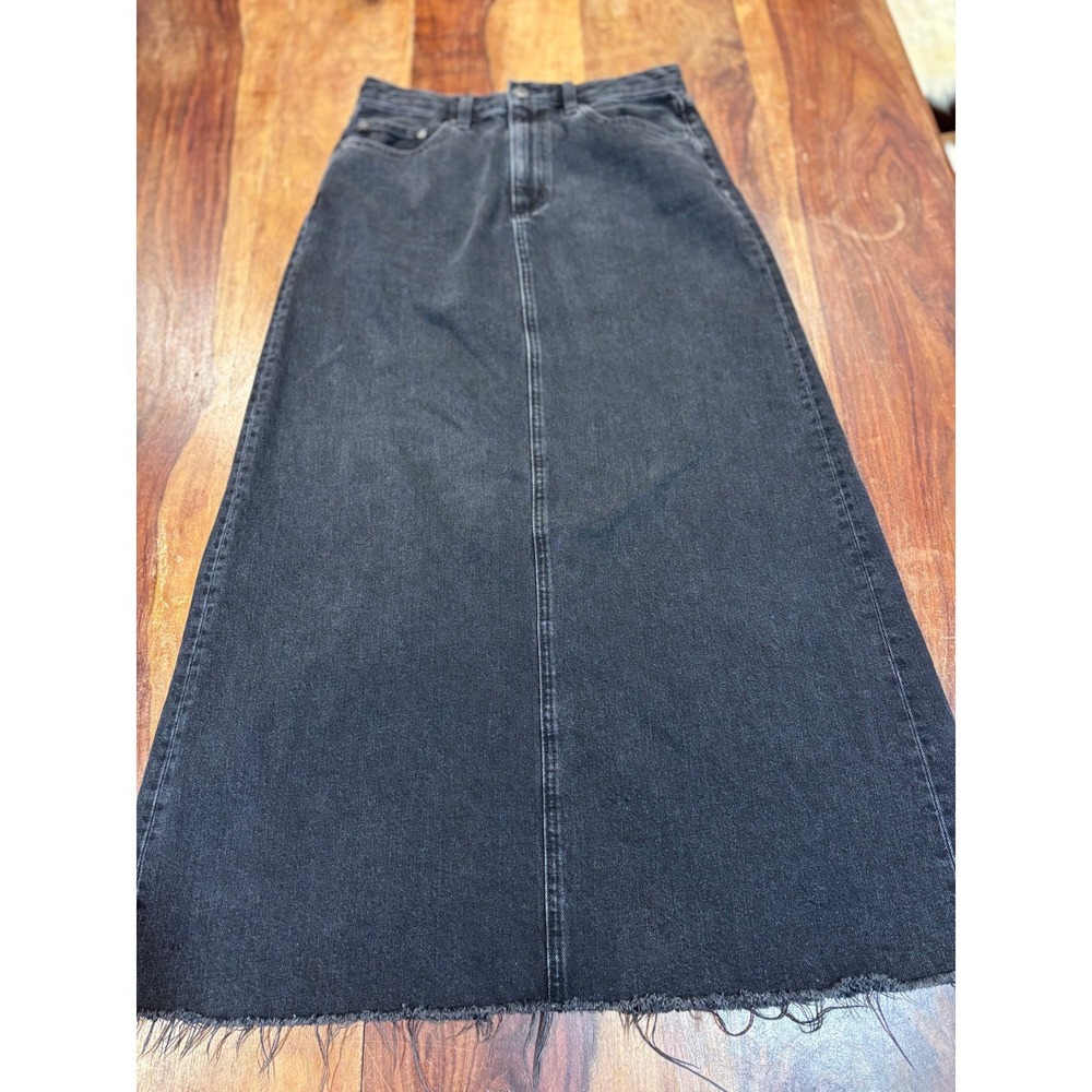 DENIM FORUM nina denim maxi skirt womens 28 black raw hem high rise frayed hem